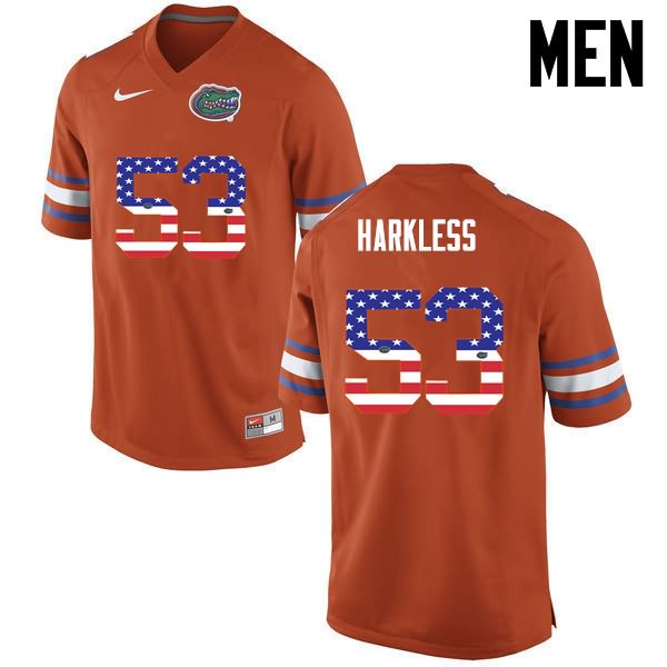 NCAA Florida Gators Kavaris Harkless Men's #53 USA Flag Fashion Nike Orange Stitched Authentic College Football Jersey TBH1164JI